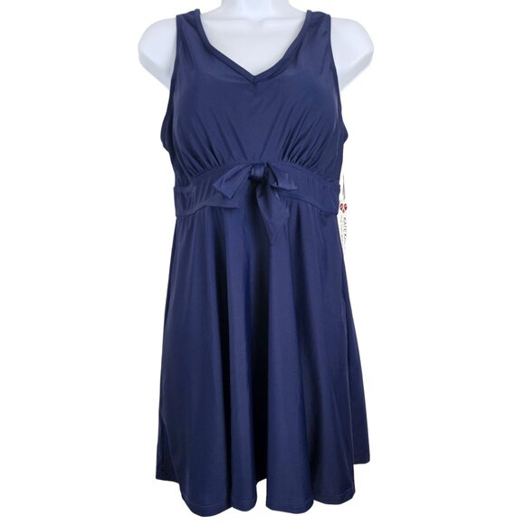 Kate Kasin Womens Navy Large Swimsuit with Boy Shorts Bow Tie & Crisscross Back - Picture 2 of 12